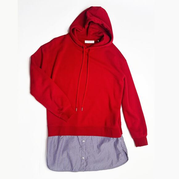 Sandro Two in One Red Blue Twofer Hooded Sweatshirt Tunic Hoodie Top 4 Small - Picture 16 of 16